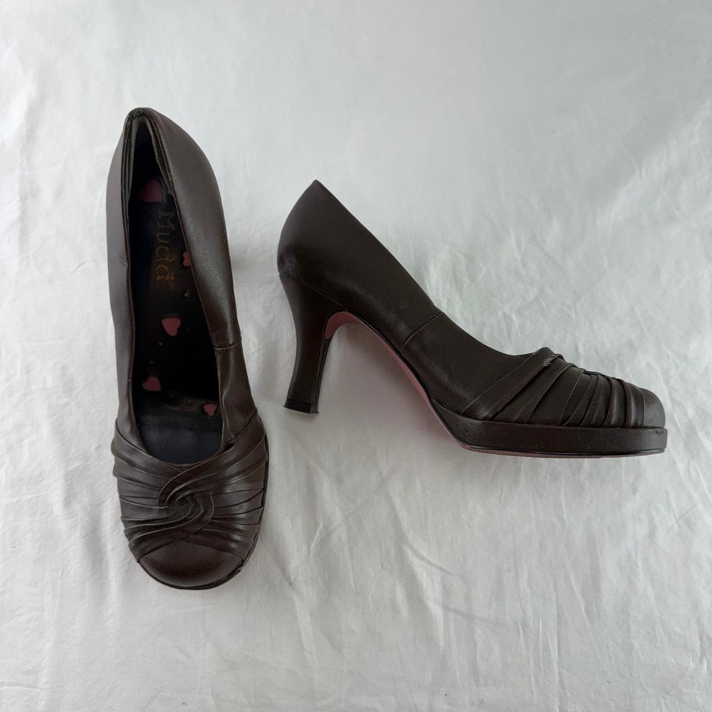 VTG Mudd Dark Brown Ruched Round Toe Heels Womens 8M Y2k Fairy Grunge Goblin